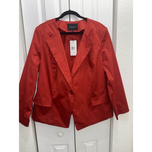 NEW Lafayette 148 New York Stretchy Wool Single Button Blazer Red‎ $548 SZ 18W
